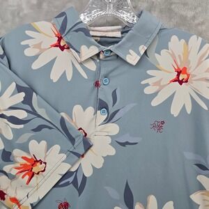 Random Golf Club Polo Shirt Mens Medium Blue Floral Daisy Bee Performance